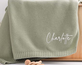 Coperta per neonati in maglia personalizzata, coperta per neonati personalizzata, coperta con nome ricamato, coperta ricordo di benvenuto, regalo unico per baby shower