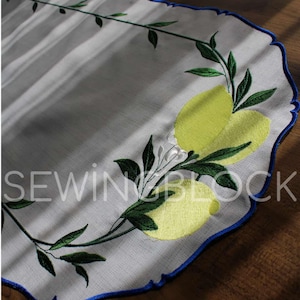 Lemon Embroidered Table Runner , Summer tablecloth ,Kitchen table runner ,Yellow fruit decor
