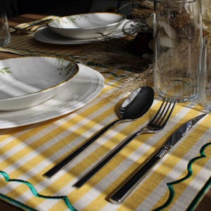 Rustic Yellow Striped Placemat, Handmade Cotton Table Mat, Farmhouse Table Decor, Dining Table Decor