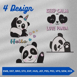 Conjunto de diseños de bordado de pandas: 4 divertidos patrones para máquina