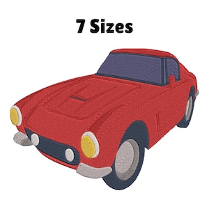 Retro Red Sports Car Embroidery Design: Classic Auto Theme (Instant Download