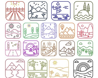Landscape Outline Machine Embroidery Design Set of 18, Mountain Embroidery Instant Download