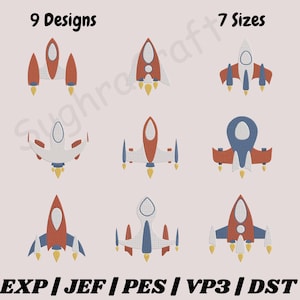 Rocket Ship Machine Embroidery Design Set OF 9, Instant Download Digital, 7 Sizes