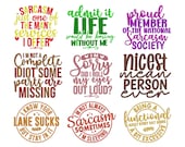 Sarcastic Quote Machine Embroidery Bundle, Set of 9 Funny Sayings Instant Download