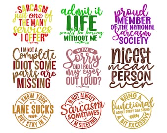 Sarcastic Quote Machine Embroidery Bundle, Set of 9, Instant Download