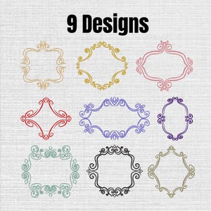 Ornate Border Frame Machine Embroidery Design, Set of 9, Instant Download