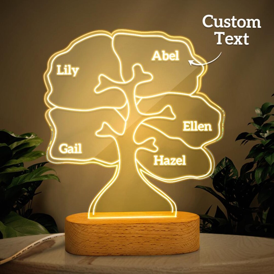 Personalized Family Tree Night Light, Custom Names Lamp for Mom ...