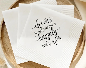 Cheers to Love Wedding Napkins, Happily Ever After Napkins, Bridal Shower Decor, Elegant Cocktail Napkins