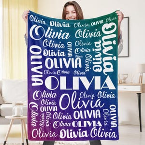 Custom Olivia Name Blanket, Personalized Birthday Gift For Girl Throw, Daughter Keepsake Fleece Blanket, Granddaughter Baby Shower Minky