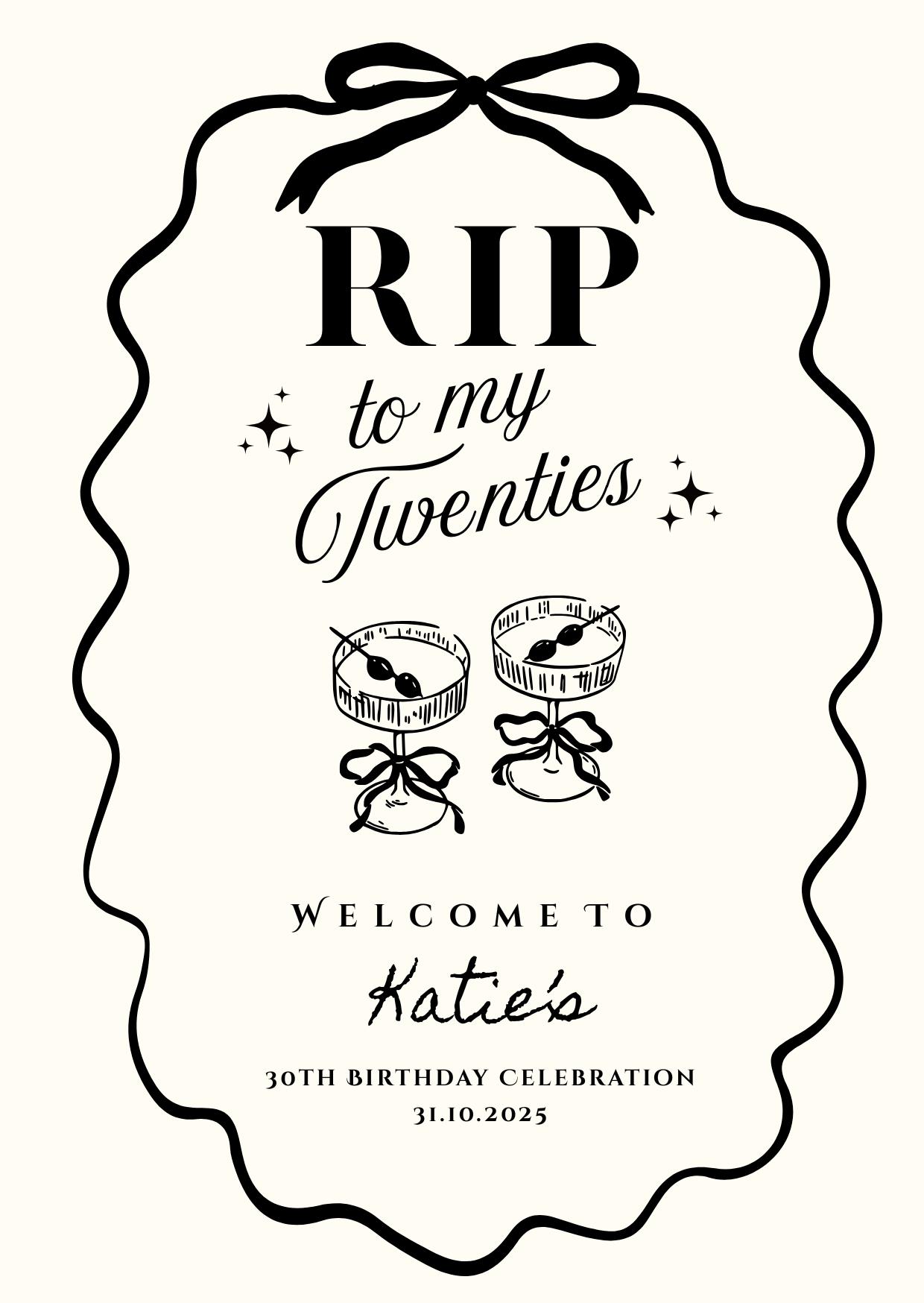 30th Birthday Welcome Sign, RIP 20s Twenties, Black, Bow, - Etsy