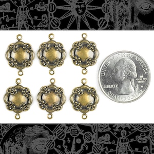 Antiek-messing gebloemde wolk met twee ringen - set van zes - AB-2C47