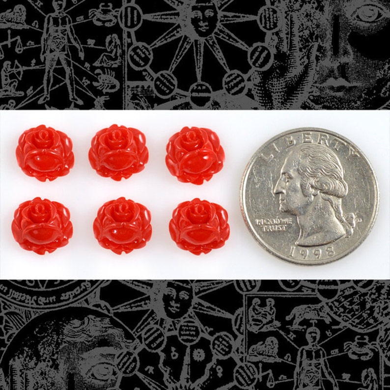 Red Mini Rose Cameo Cabochons 10mm Set of Six Flwr73 image 1