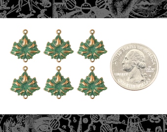 Verdigris Plated Brass Delicate Flower Two Ring Connectors, Set of Six - XXX - *V-2C97