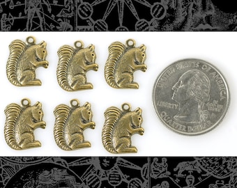 Antiqued Brass Squirrel Charms - Set of Six - AB-C47