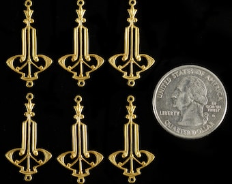 Raw Brass Long Filigree Two Ring Connectors - Set of Six *B-2C59