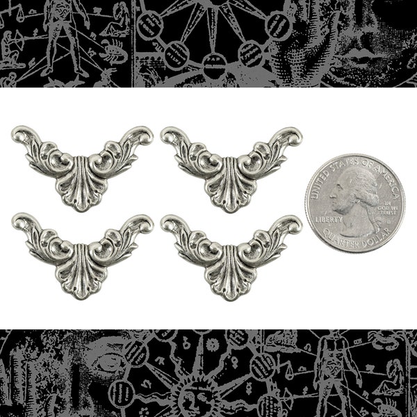 Antiqued Silver Plated Brass Corner Filigree Pieces - Set of Four - S-W42