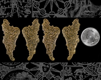 Antiqued Brass Filigree Angel Wing Charms - Two Sets of Wings - AB-P34