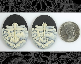 Black and Cream Dragonfly Cameos 30mm x 40mm Cameos - Set of Two - CAM79