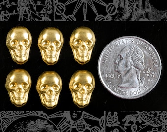 Raw Brass Skull Charms without Rings - Set of Six - B-C104