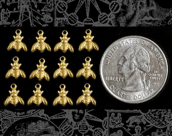 Dijes de abeja de latón crudo Itty Bitty con anillo, juego de doce * B-C101