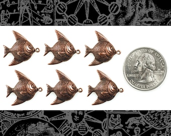 Antiqued Copper Plated Brass Fish Charms, Set of Six - XXX - *C-C28