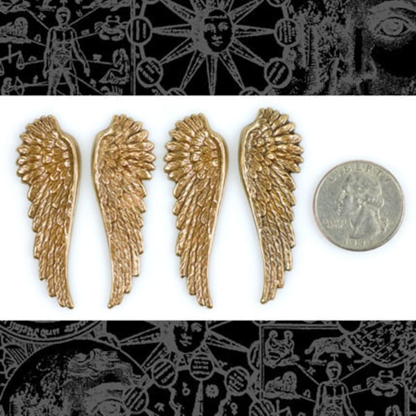 Antiqued Brass Angel Wing Charms - Two Sets of Wings - AB-P09