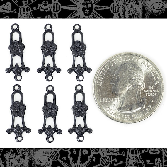 Black Plated Brass Dainty Trellis Floral Connectors - Set of Six *BB-2C18