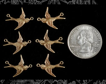 Antiqued Brass Flying Birds Sparrows Two Way Connectors - Three Sets of Two -  AB-2C34