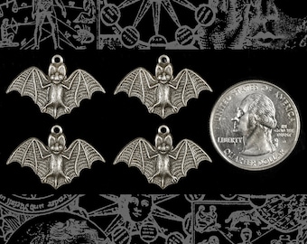 Antiqued Silver Plated Brass Wide Brass Bat Charms - Set of Four *S-C152
