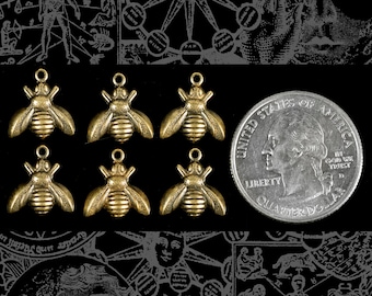 Antiqued Brass Bee Charms - Set of Six - AB-C100