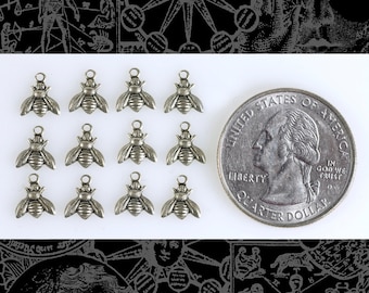 Silver Plated Brass Itty Bitty Bee Charms with Ring, Set of Twelve * S-C101