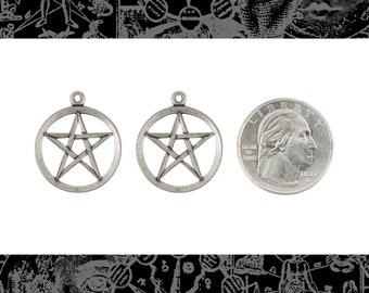 Antiqued Silver Plated Brass Pentacle Pendants - Set of Two-  S-P126