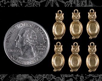 Raw Brass Miniature Sitting Cat Charms with 4mm x 6mm Setting - Set of Six - B-C125