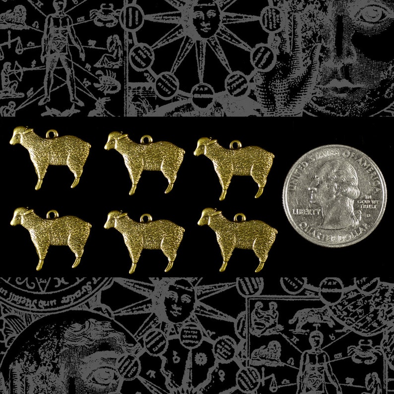 Antiqued Brass Sheep Charms Set of Six AB-C150 image 1