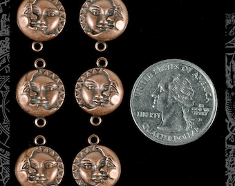 Sun and Moon Antiqued Copper Plated Brass Connectors - Set of Six - C-2C42