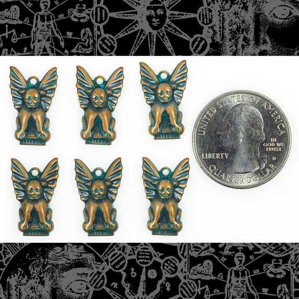 Verdigris Finished Brass Gargoyle Charms - Set of Six - V-C153