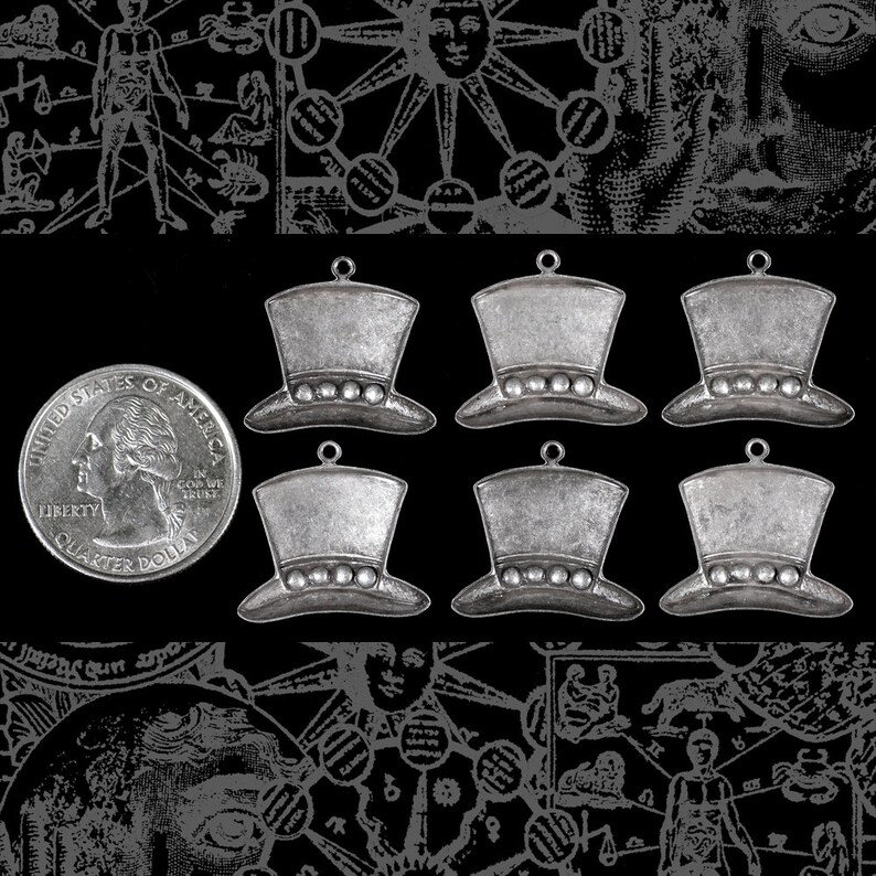 Top Hat Charms Silver Plated Brass Set of Six SC124 Etsy