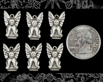 Antiqued Silver Plated Brass Gargoyle Charms -Set of Six - S-C153