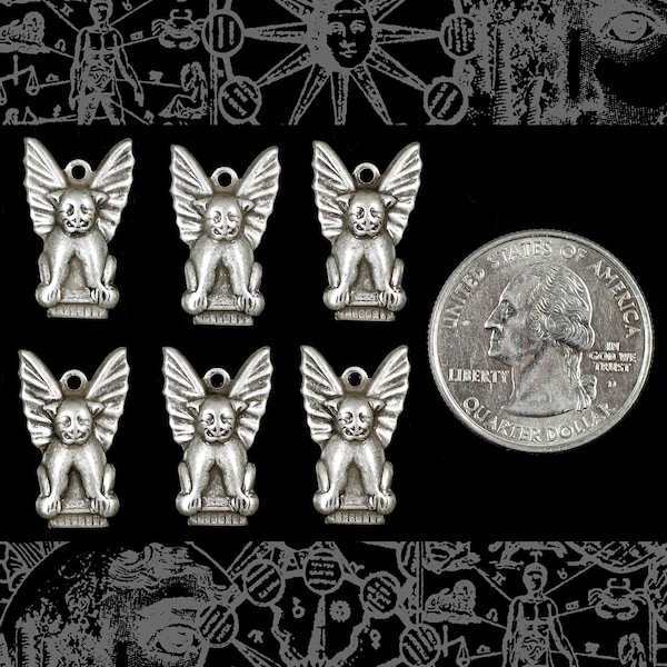 Antiqued Silver Plated Brass Gargoyle Charms -Set of Six - S-C153