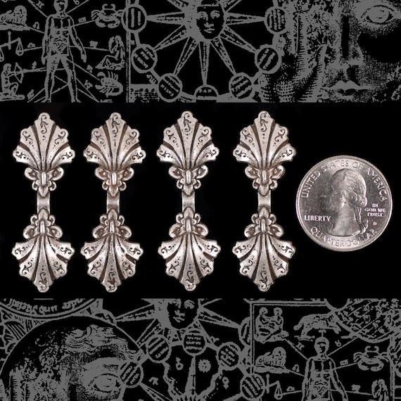 Antiqued Silver Plated Brass Shell Pinch Connector - Set of Four - S-O02