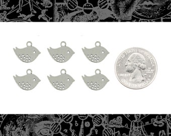 Silver Bird Charms with Beading Holes - Set of Six - ZS-C36