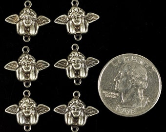 Antiqued Silver Plated Brass Posing Cherub Connectors - Set of Six - S-2C27