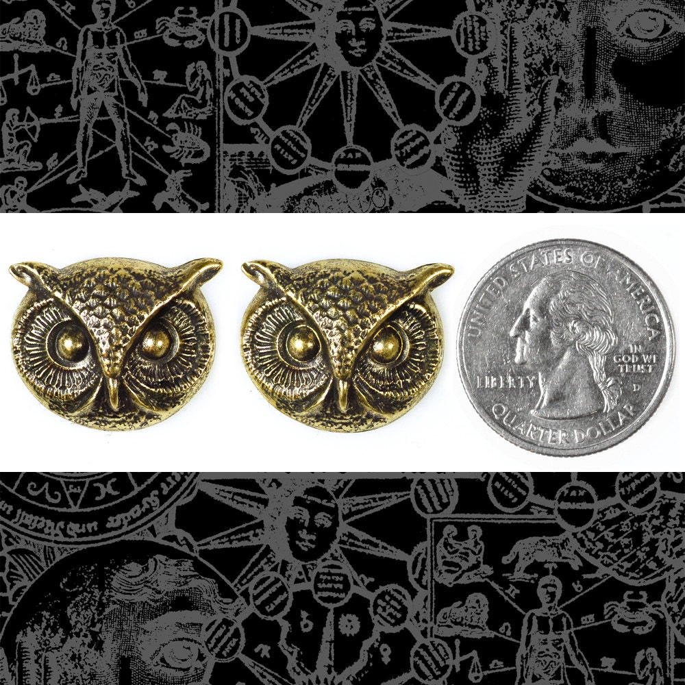 Antiqued Brass Medium Owl Face Pendants - Set of Two - AB-P82