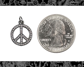 Black Finish Peace Sign Charm set with clear CZs *ZBL-C01