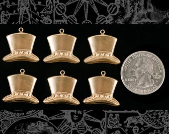 Top Hat Charms Raw Brass Set of Six *B-C124