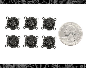 Blackened Brass 4 Ring Rose Connectors - Set of 6 - BB-4C09