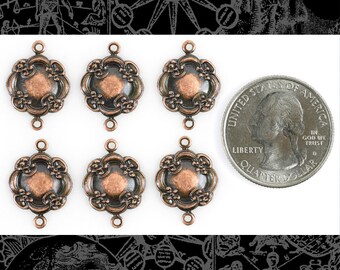 Six Copper Plated Brass Dimpled Floral Cloud Two Ring Connectors *C-2C47