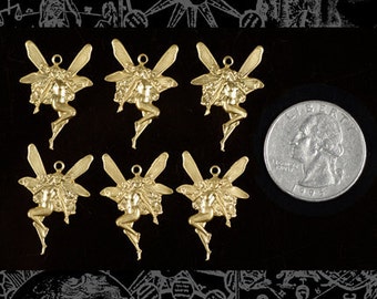 Raw Brass Fairy Charms - Three Sets of Two - B-C34