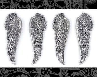 Antiqued Silver Plated Brass Angel Wing Charms - Two Sets of Wings - S-P09