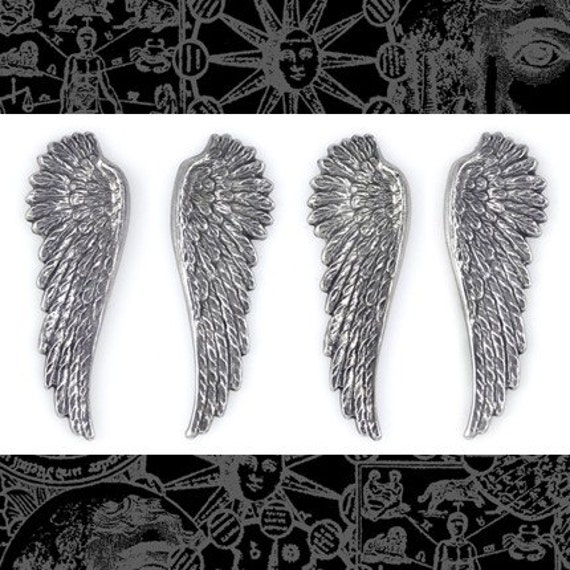 39709 Silver Tone Brass Angel Wings Hollow Angel Caller Lockets Pendant 2pcs 